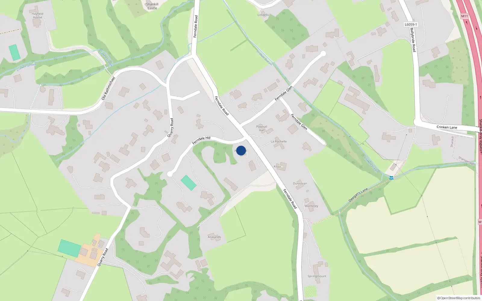Overhead map showing the location of Ferndale Road, Old Connaught