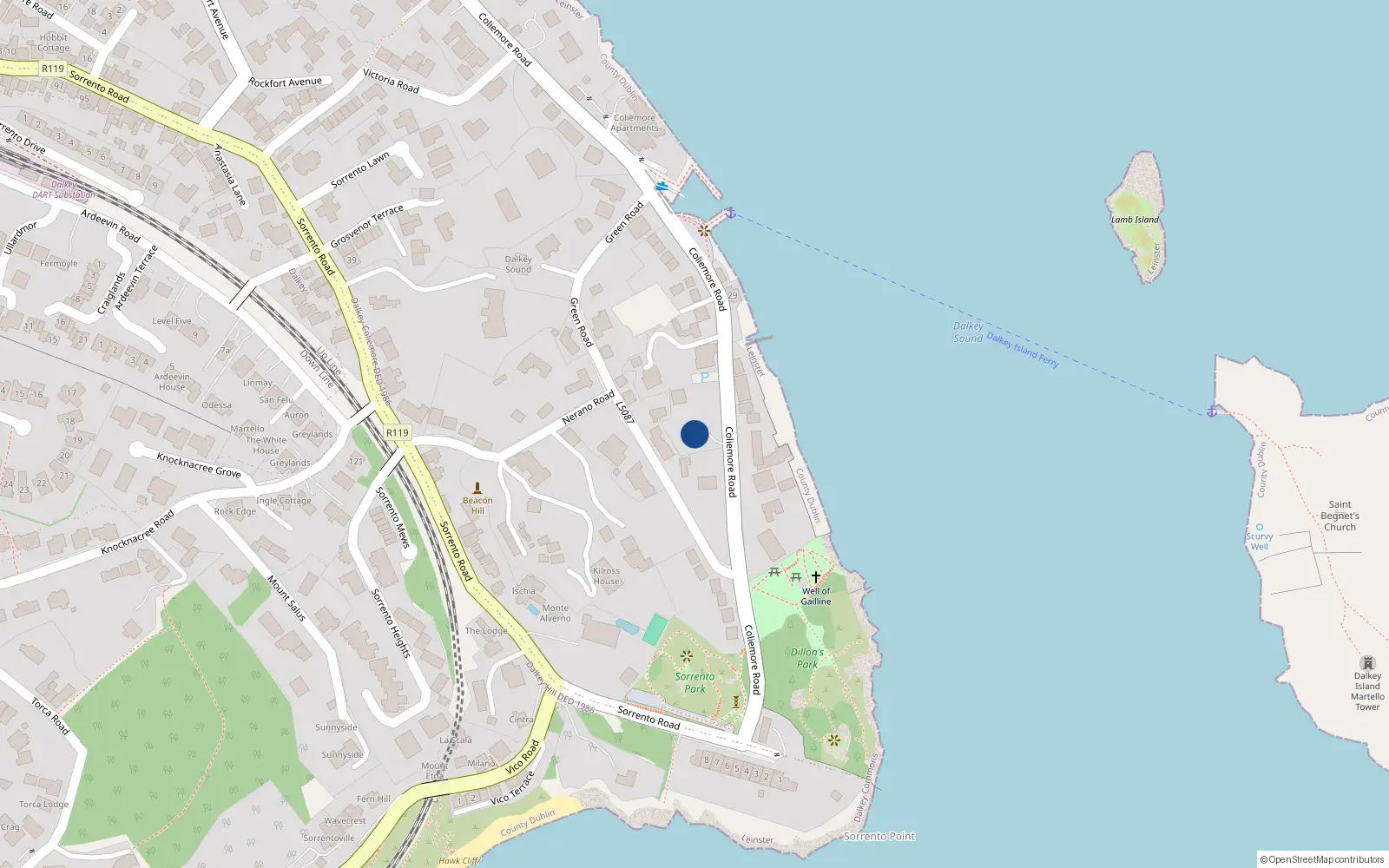 Overhead map showing the location of Dalkey Commons, Dublin, Co. Dublin