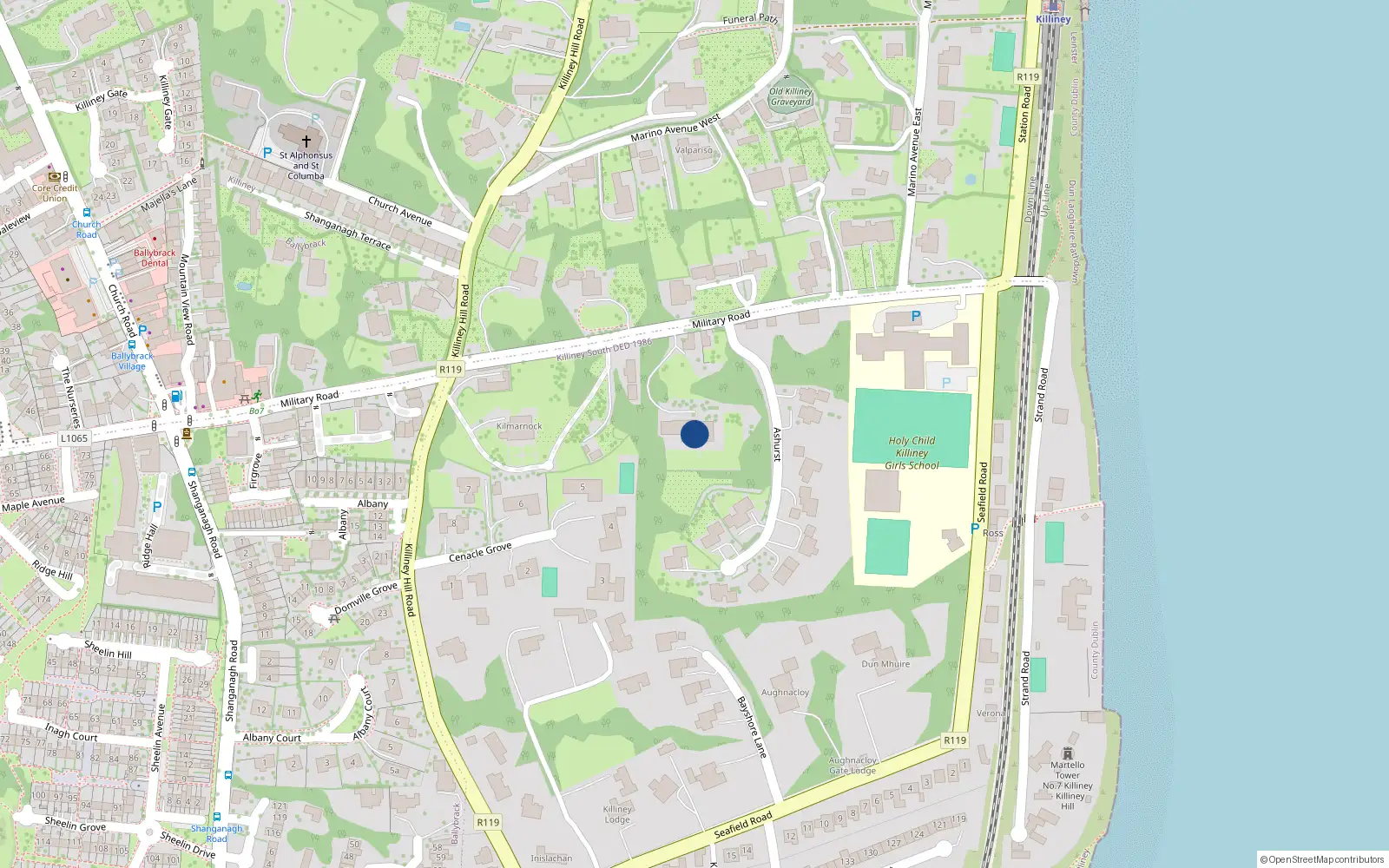 Overhead map showing the location of Ama Lur 6 Ash Hurst, Military Road, Killiney