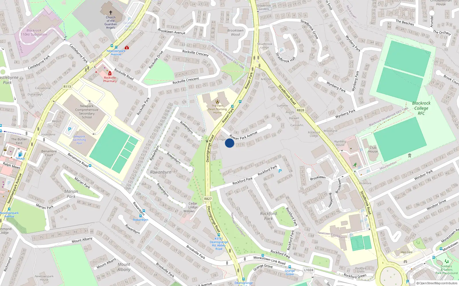 Overhead map showing the location of 3 Rowan Park Avenue, Blackrock
