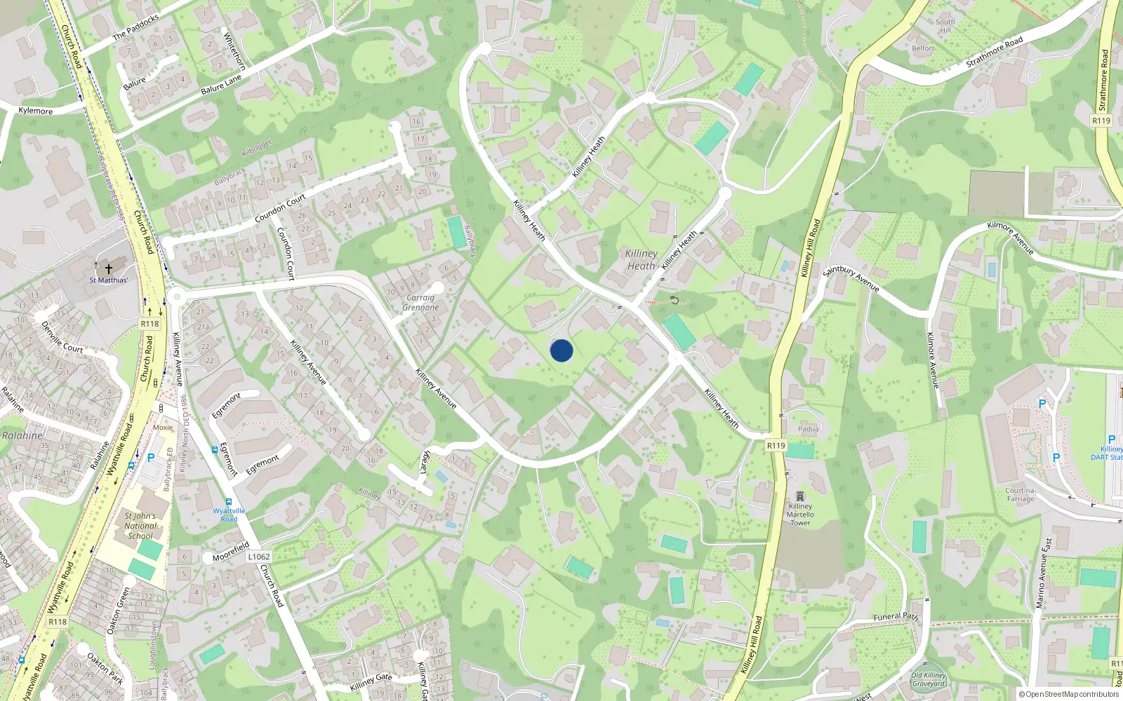 Overhead map showing the location of 2 Killiney Heath, Killiney