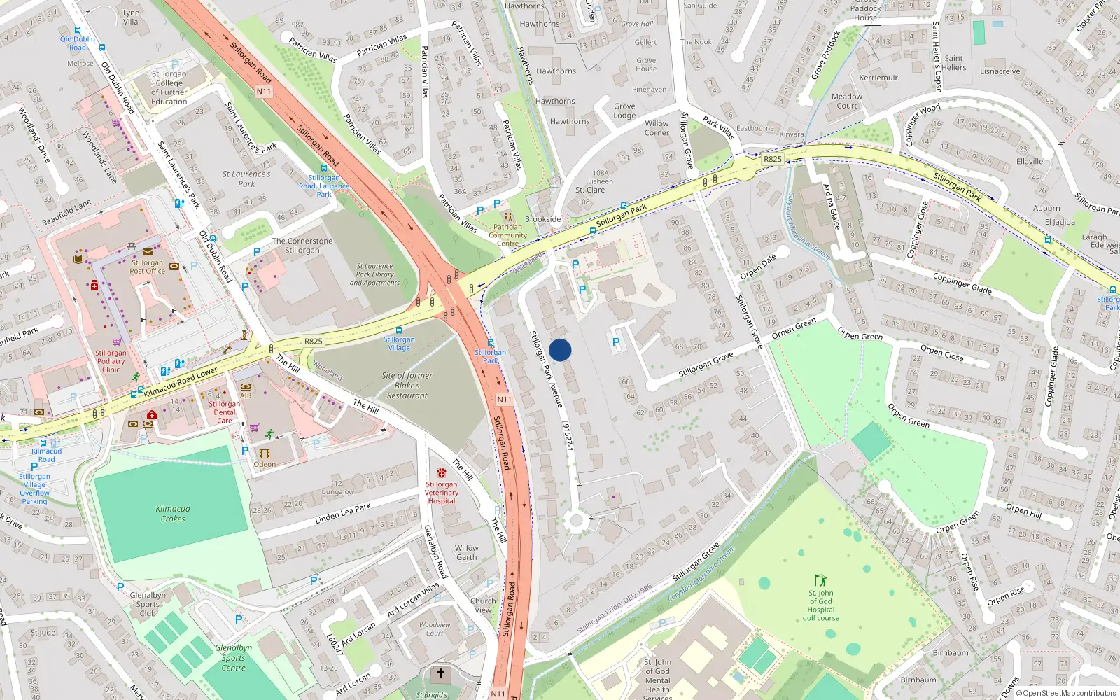 Overhead map showing the location of 2 Stillorgan Park Avenue, Blackrock