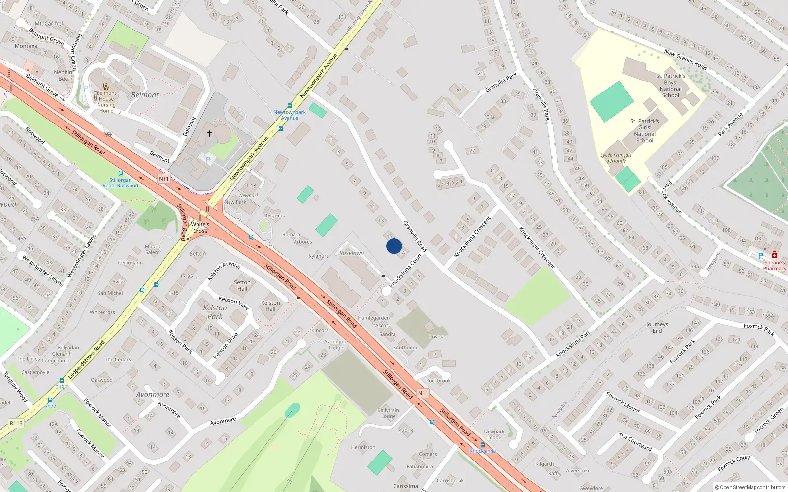 Overhead map showing the location of Amberly, 17A Granville Road, Blackrock