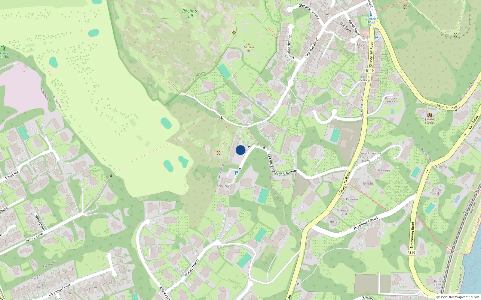 Overhead map showing the location of Killiney, Dublin, Co. Dublin