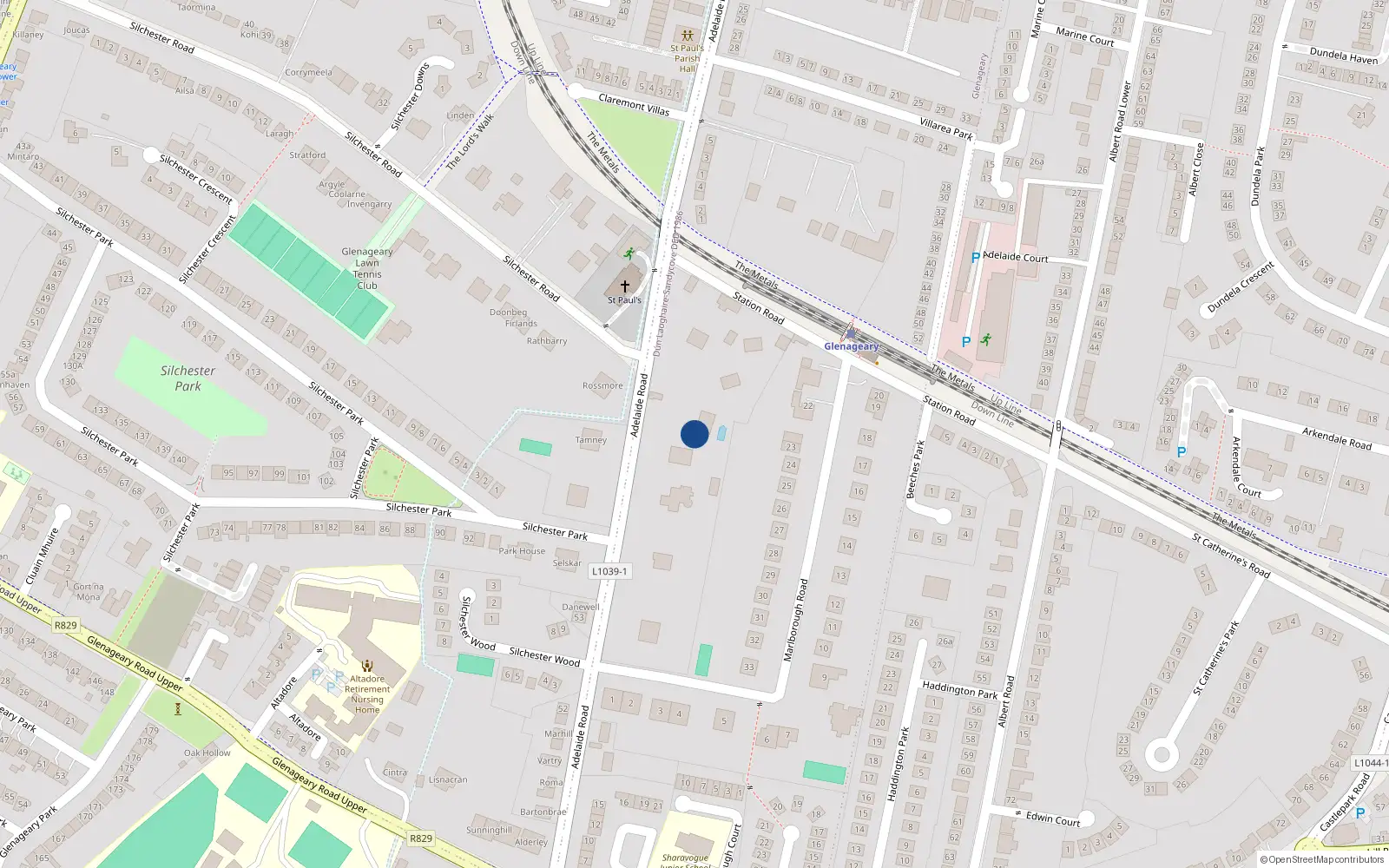 Overhead map showing the location of Glenageary, Dublin, Co. Dublin