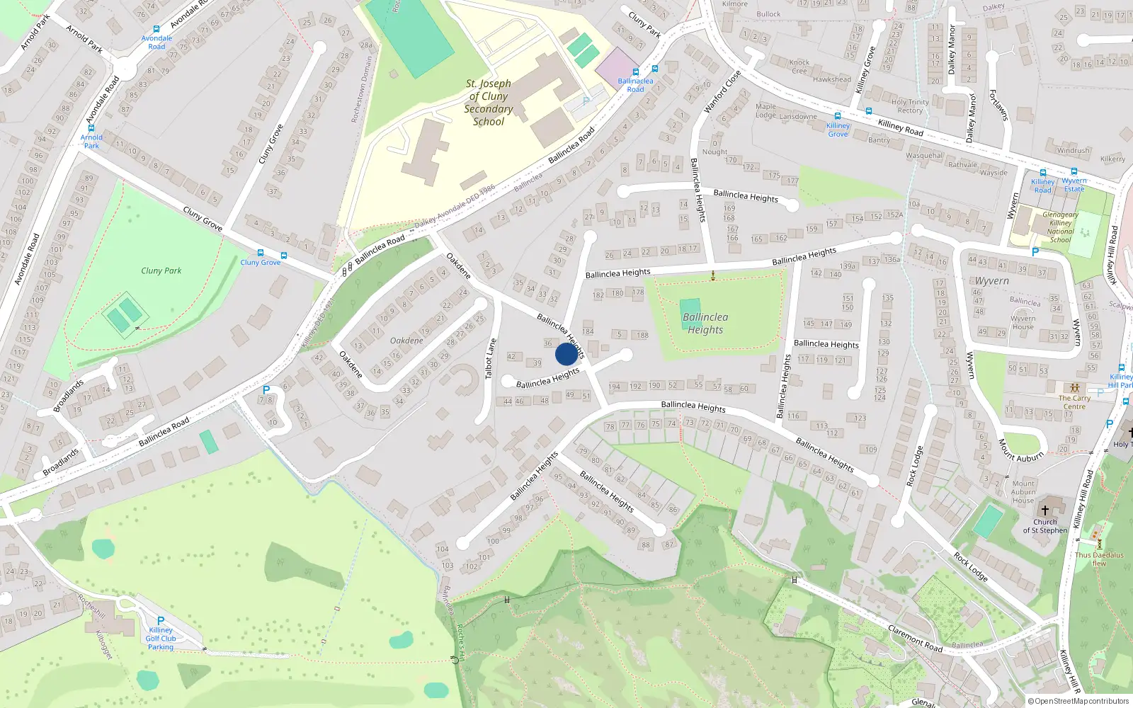 Overhead map showing the location of 37A Ballinclea Heights, Killiney