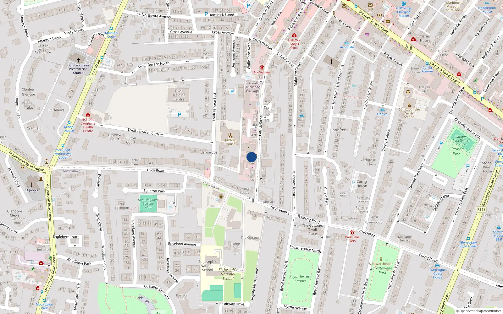 Overhead map showing the location of Apart 2, 53 Patrick Street, Dunlaoghaire