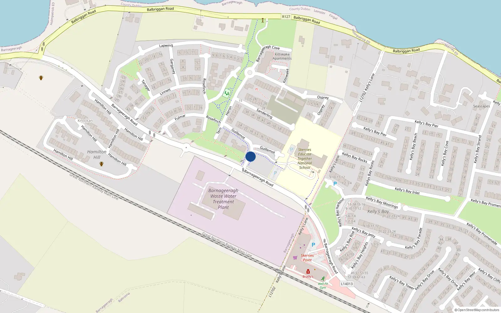 Overhead map showing the location of Apart 23 Block D1, Barnageeragh Cove, Skerries