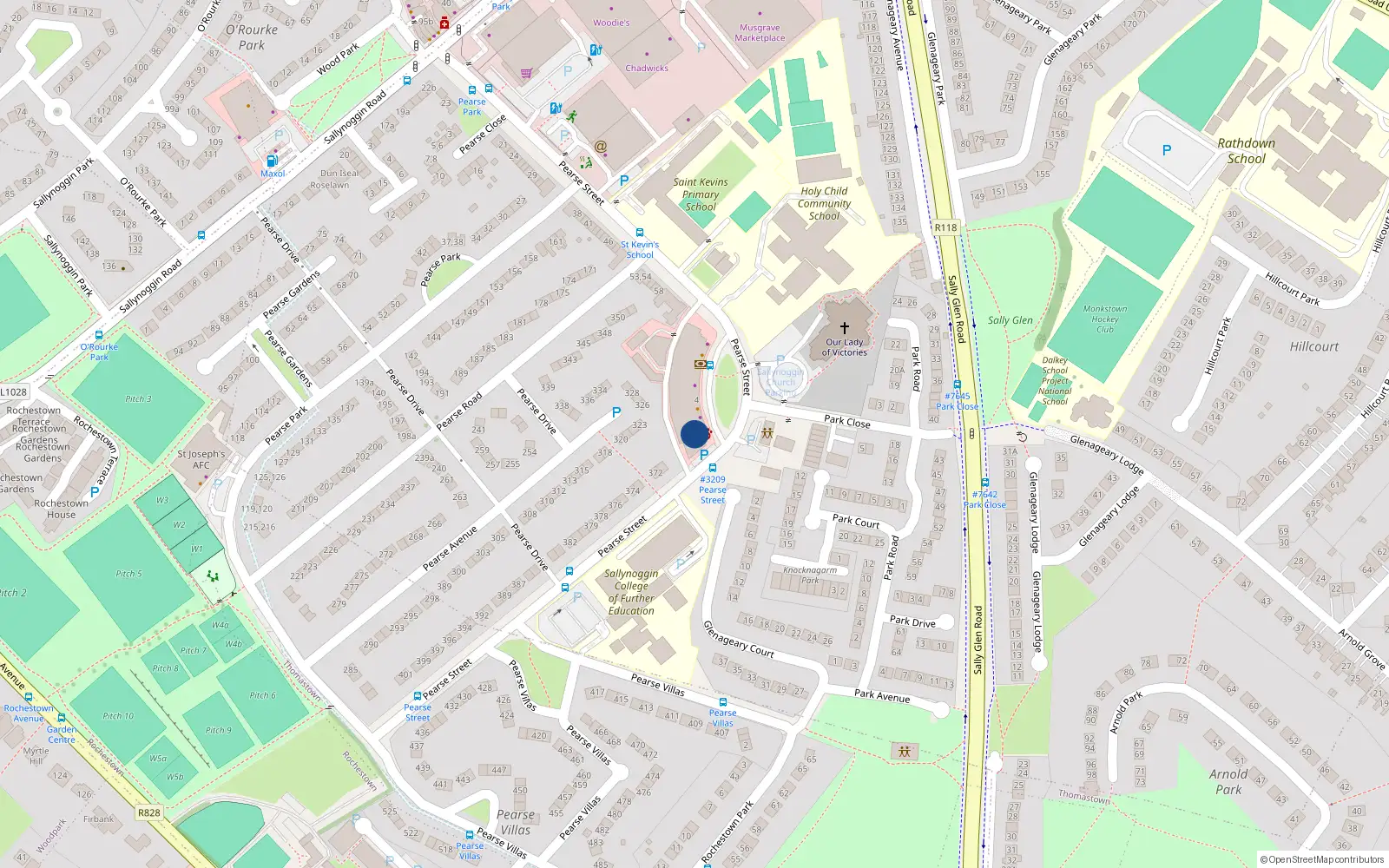 Overhead map showing the location of Apartment 1, 1 Church Place, Sallynoggin