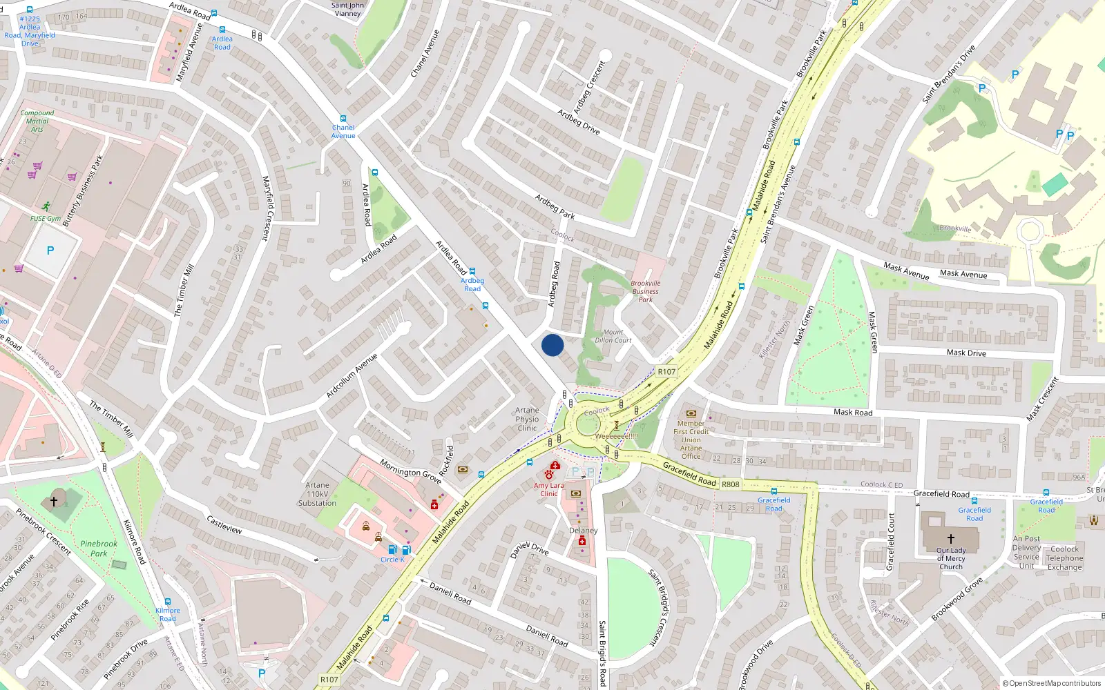 Overhead map showing the location of Apartment 1 11 Ardlea Road, Artane, Dublin 5