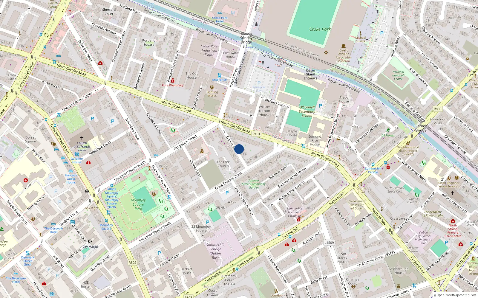 Overhead map showing the location of Apartment 1, 16 Emmet Street, Dublin 1