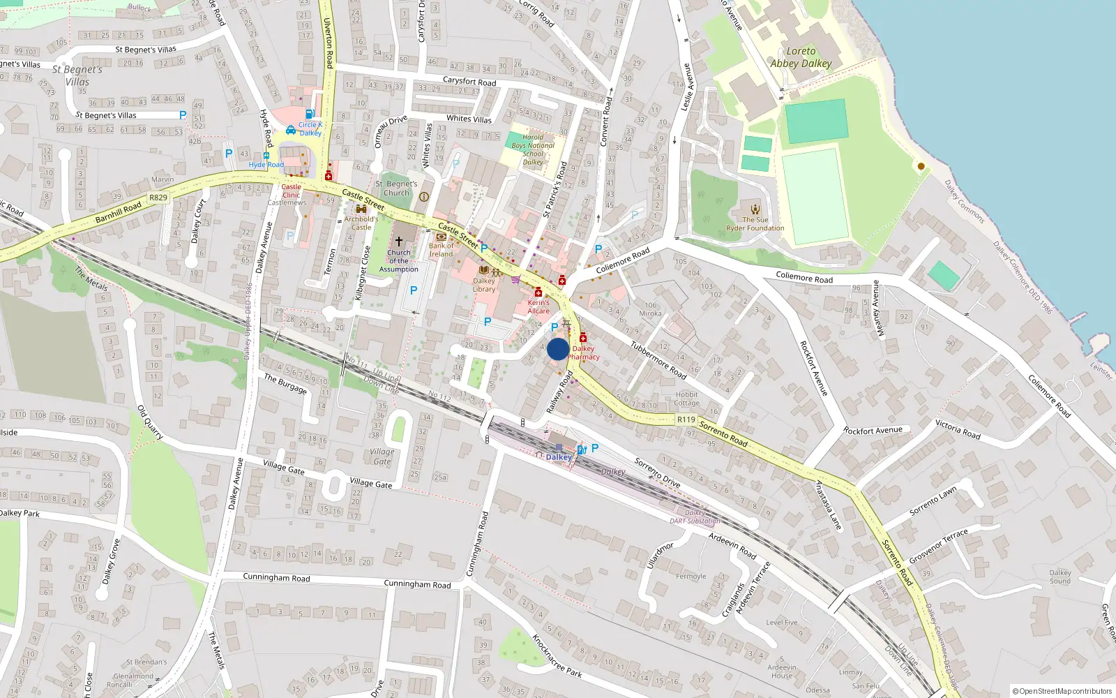 Overhead map showing the location of Apartment 1, 2 St. Patricks Avenue, Dalkey