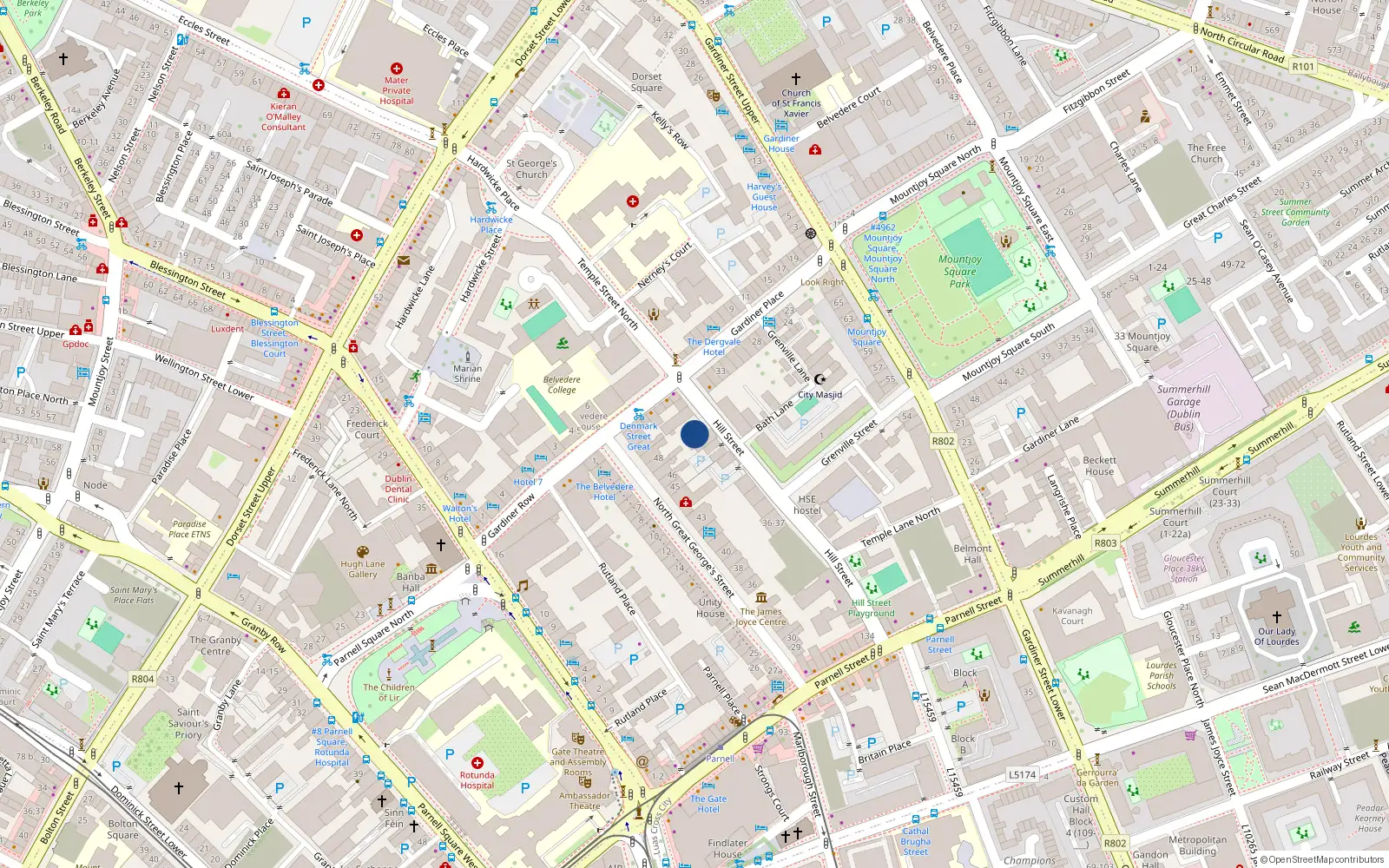 Overhead map showing the location of Apartment 1, 25 Hill Street, Dublin 1