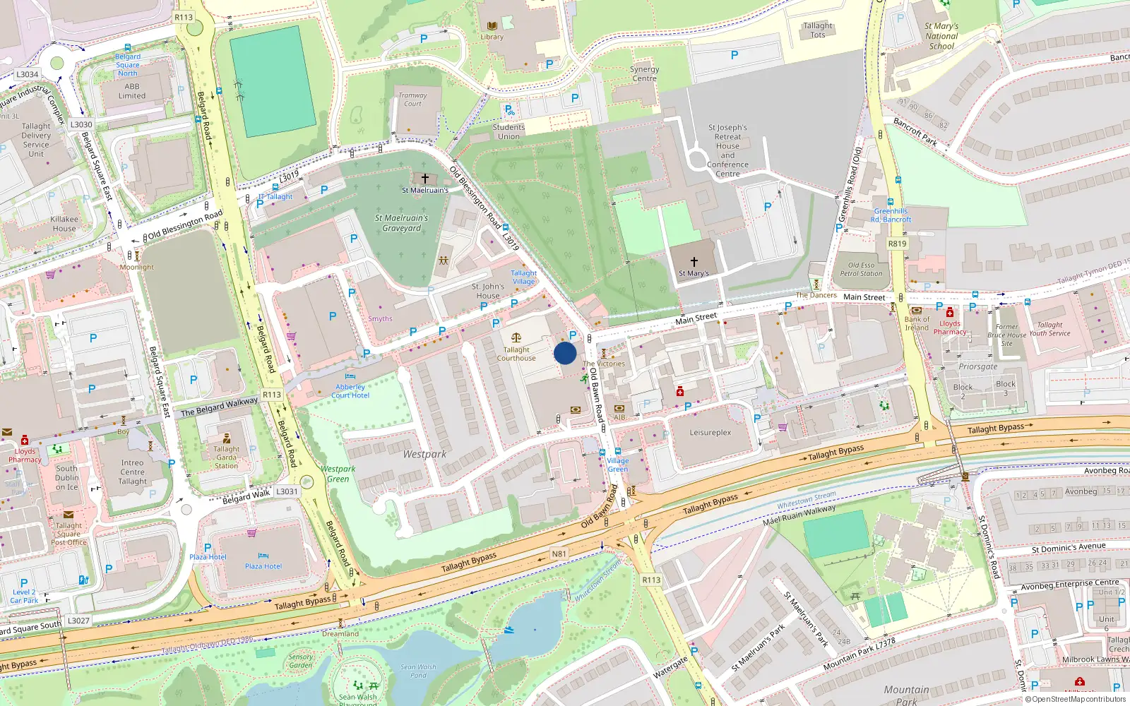 Overhead map showing the location of 1, Courthouse Square, Tallaght, Dublin