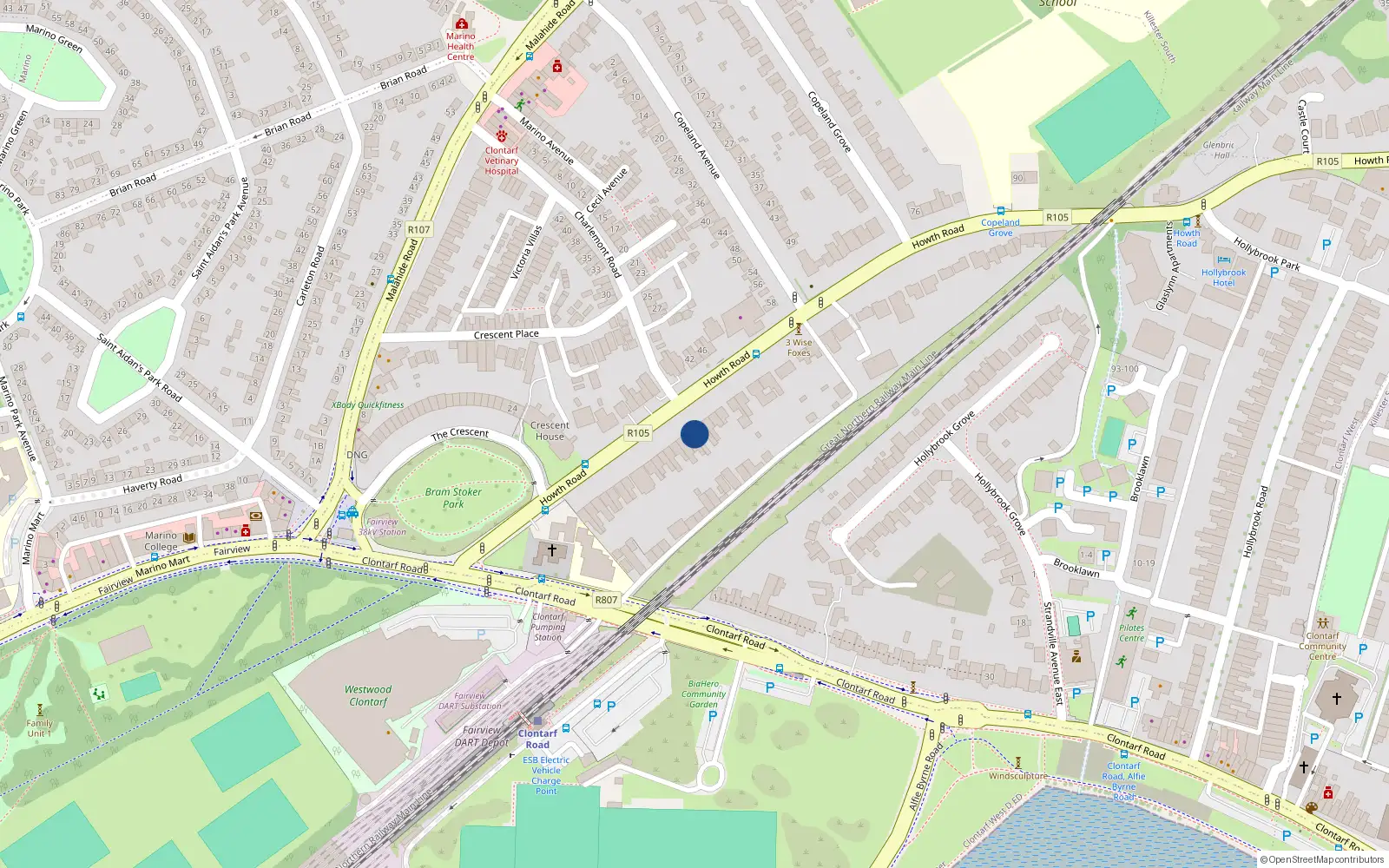 Overhead map showing the location of Apartment 1, 33 Howth Road, Dublin 3