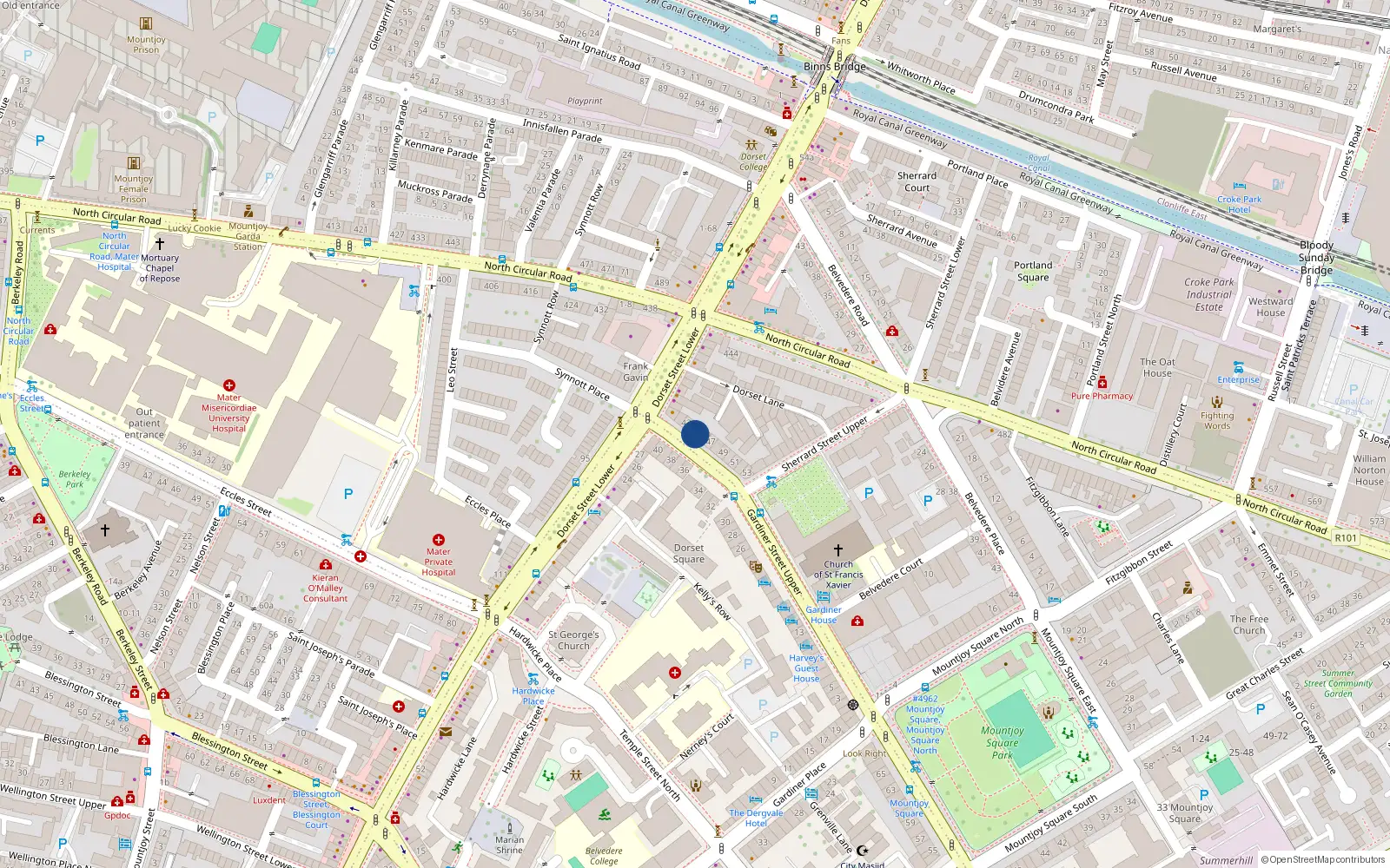 Overhead map showing the location of Apartment 1, 45 Upper Gardiner Street, Dublin 1
