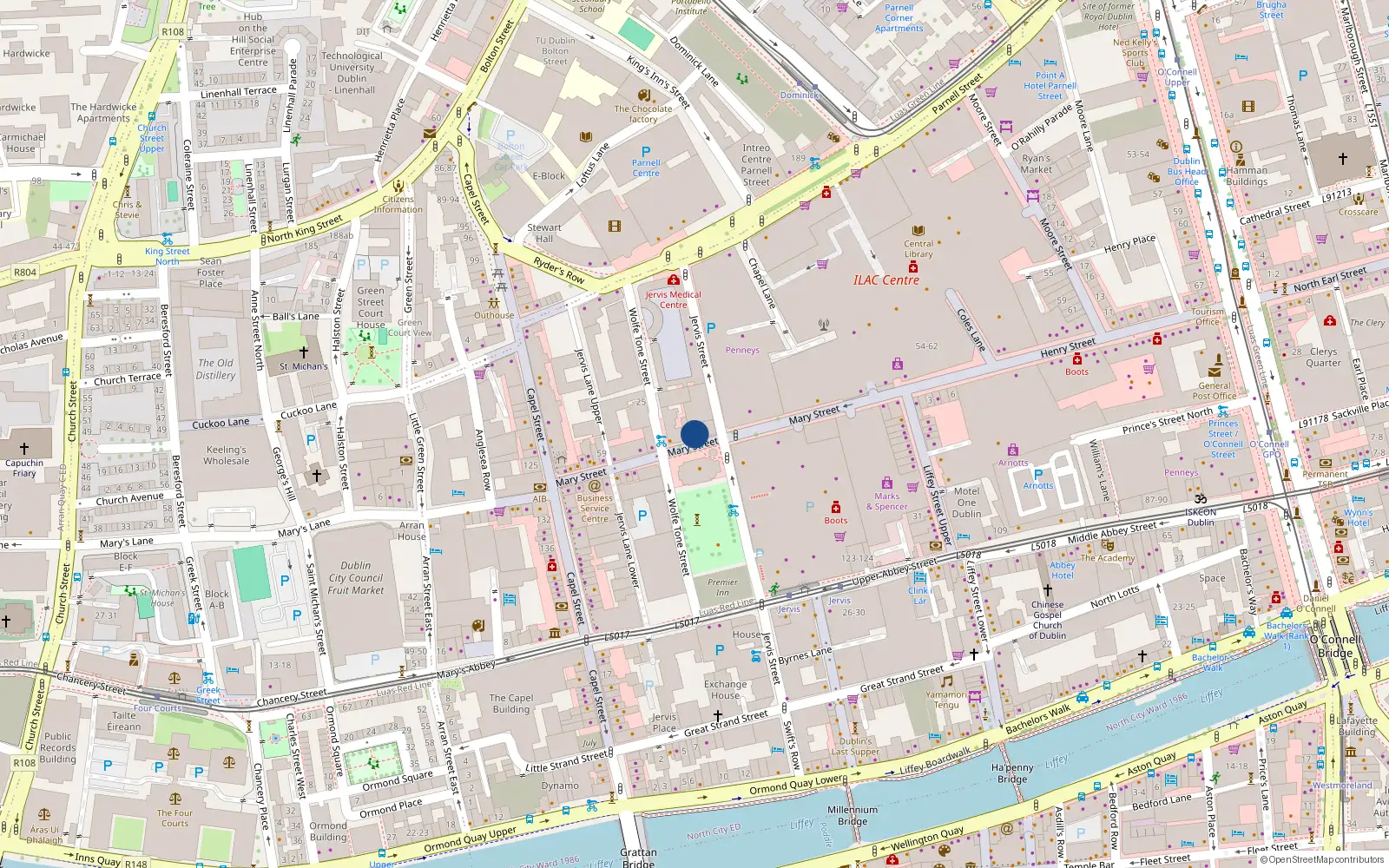 Overhead map showing the location of Apartment 1, 50 Mary Street, Dublin 1