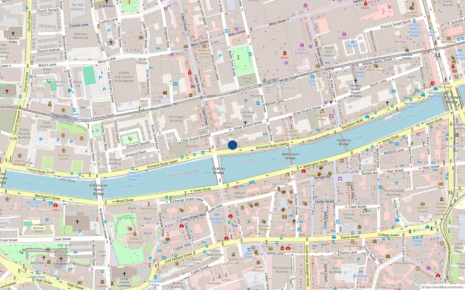Overhead map showing the location of Apartment 1, 5 Ormond Quay Lower, Dublin 1
