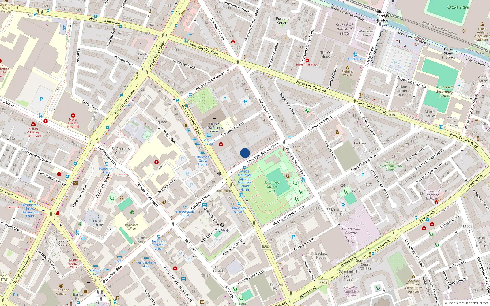 Overhead map showing the location of Apartment 1, 6 Mountjoy Square, Dublin 1