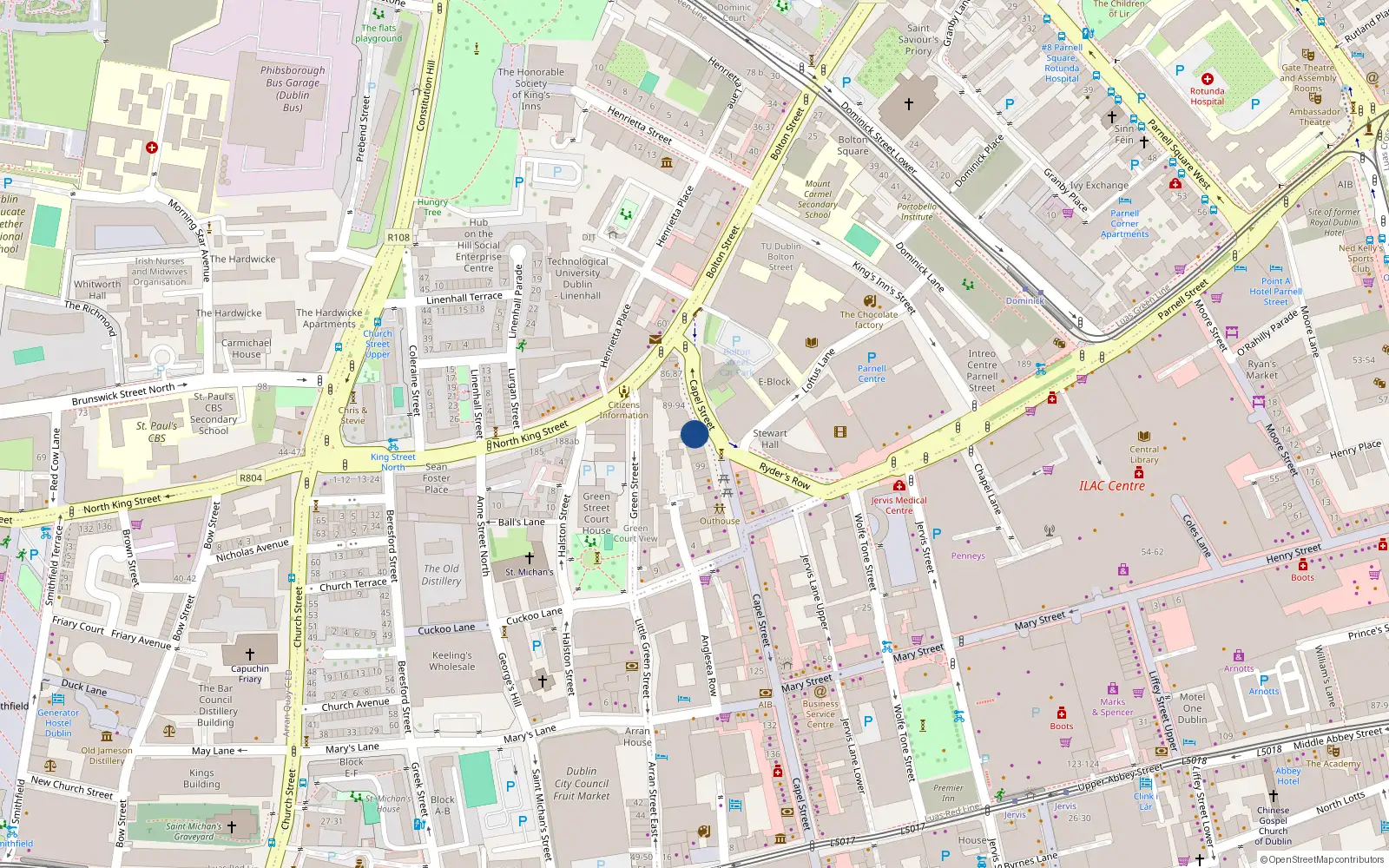 Overhead map showing the location of Apartment 1, 95 Capel Street, Dublin 1