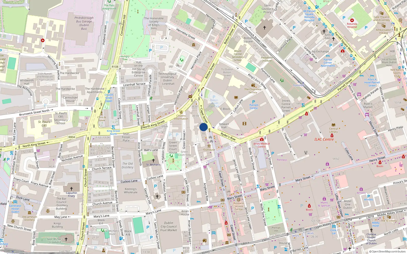 Overhead map showing the location of Apartment 1, 96 Capel Street, Dublin 1