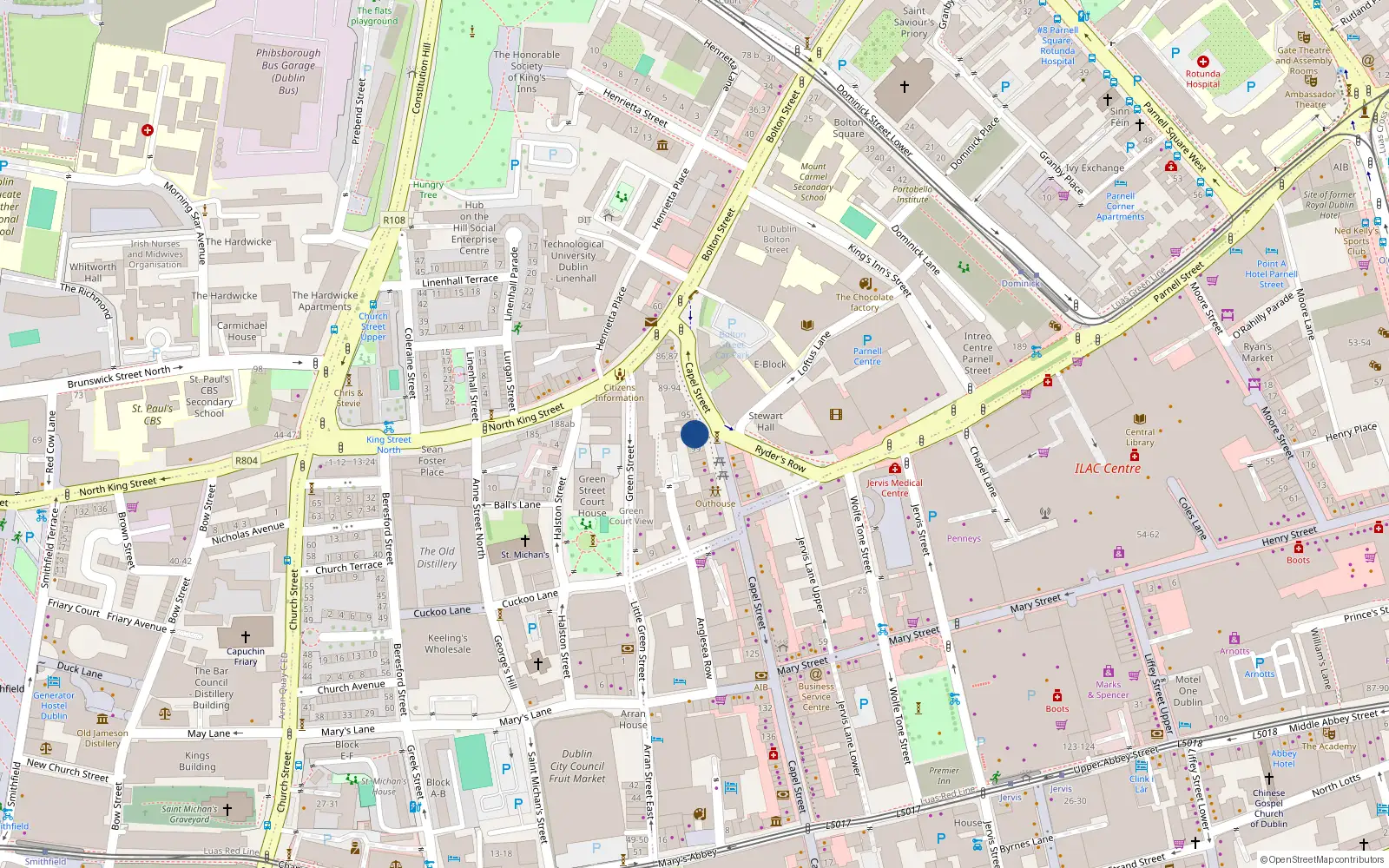 Overhead map showing the location of Apartment 1, 97 Capel Street, Dublin 1