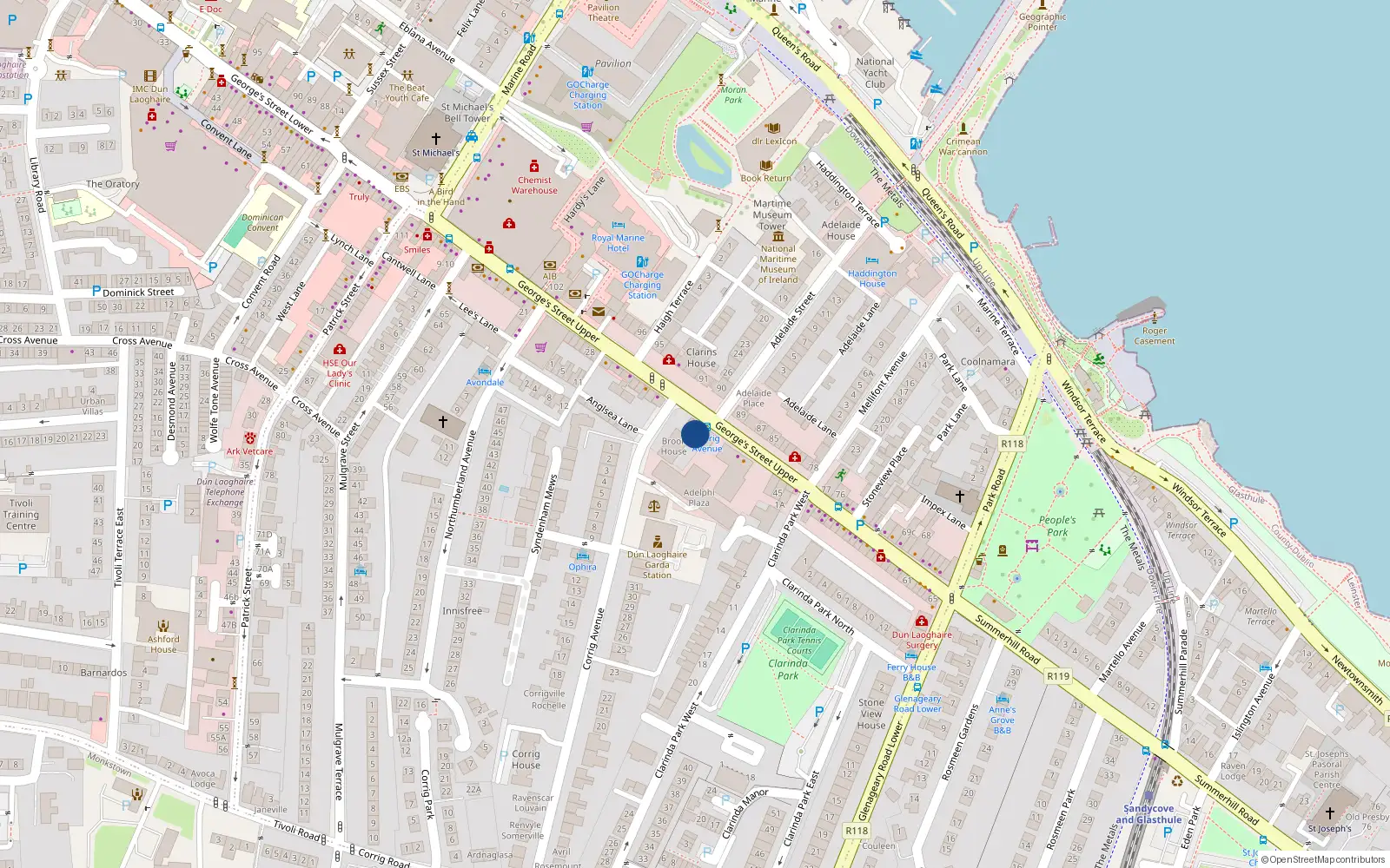 Overhead map showing the location of Apartment 1 Adelphi Manor, Upper Georges Street, Dun Laoghaire