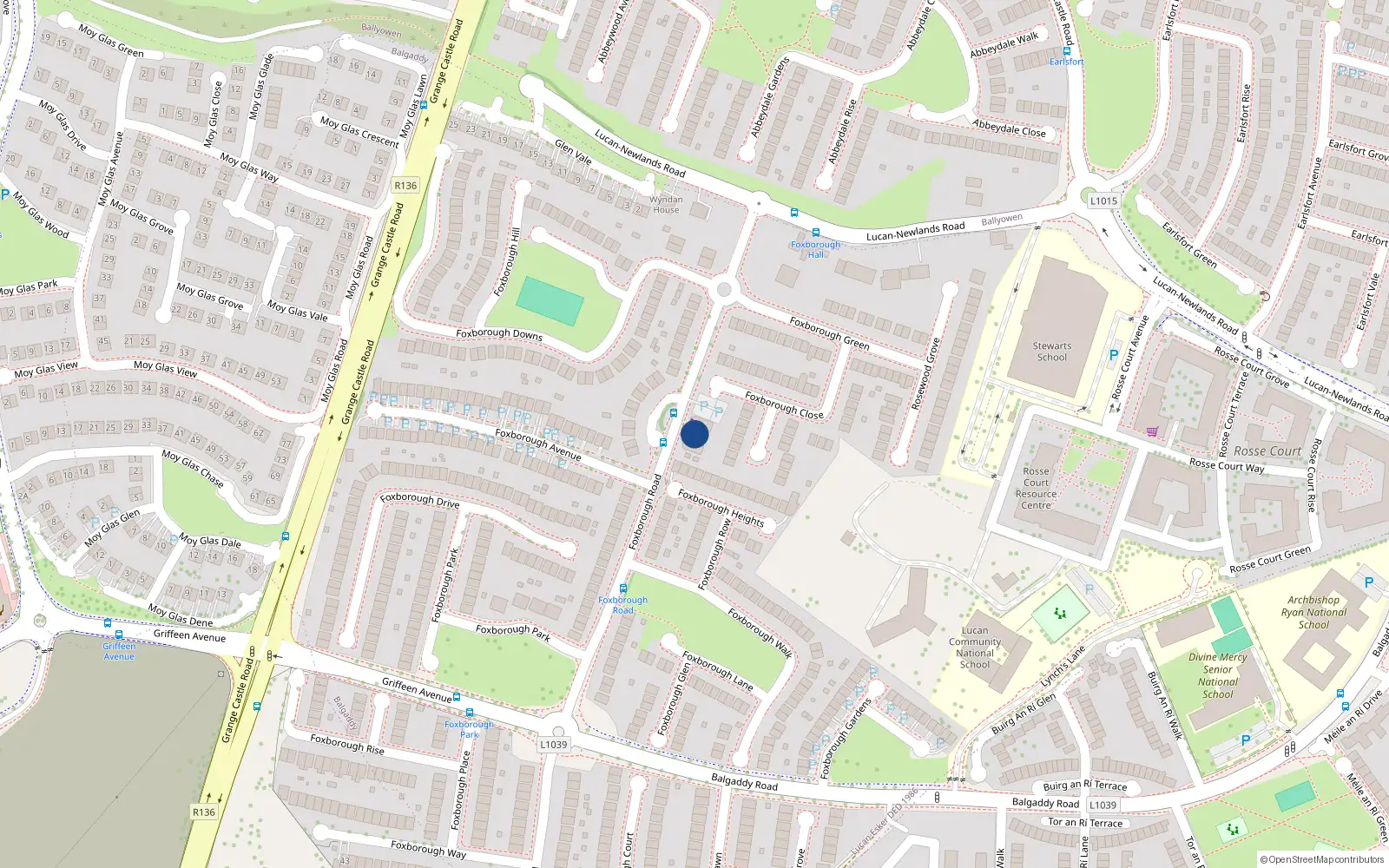 Overhead map showing the location of Apartment 1, Foxborough Road, Lucan