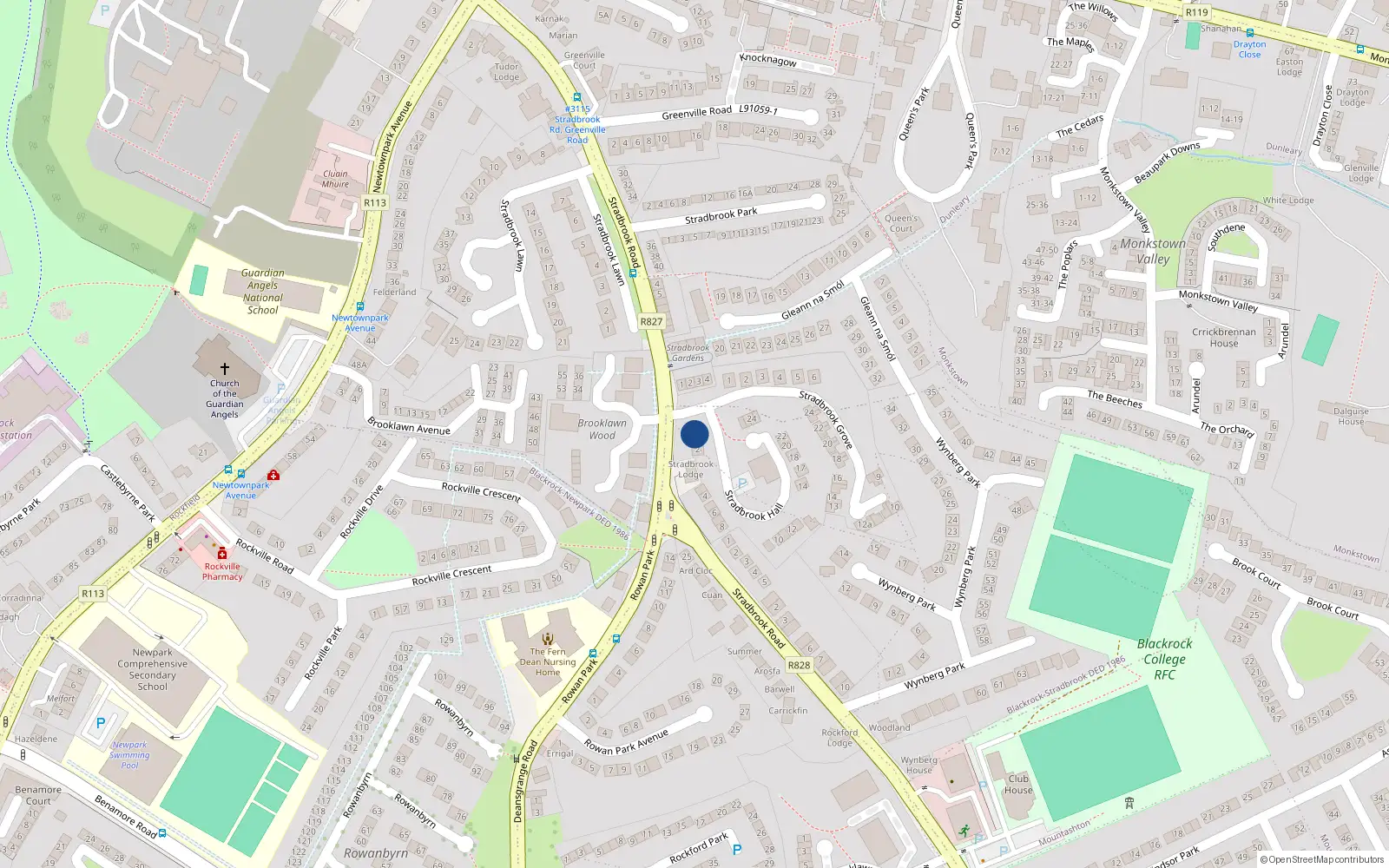 Overhead map showing the location of Apartment 1, 1 Stradbrook Hall, Blackrock
