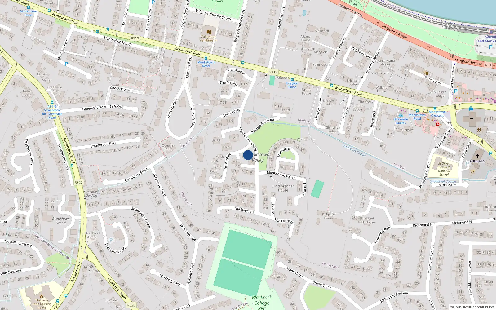 Overhead map showing the location of Apartment 1 the Beeches, Elmfield, 1 The Beeches, Monkstown