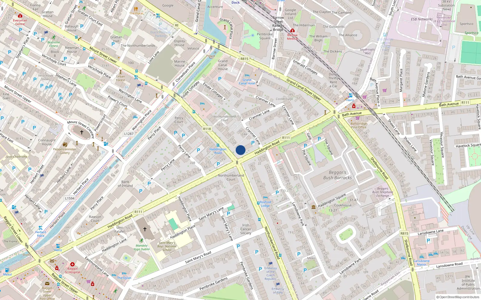 Overhead map showing the location of Apartment 10, 28 Northumberland Road, Ballsbridge