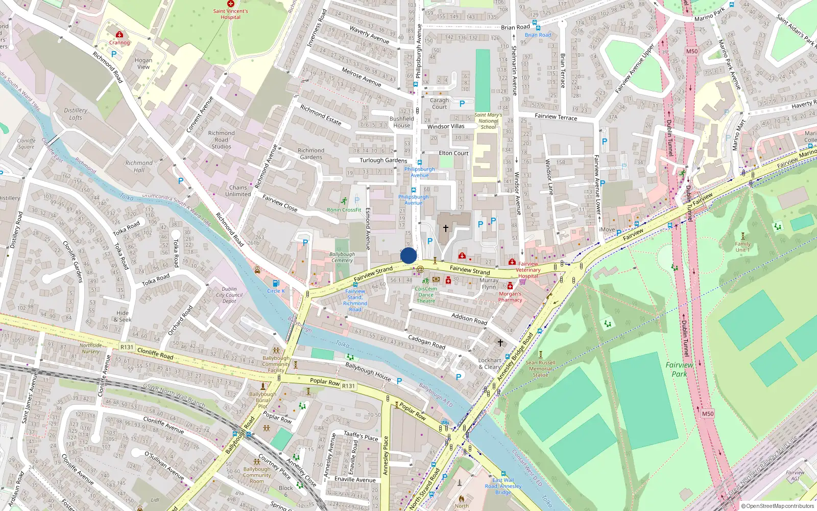 Overhead map showing the location of Apartment 10 Caragh Court, 3 Philipsburgh Avenue, Fairview