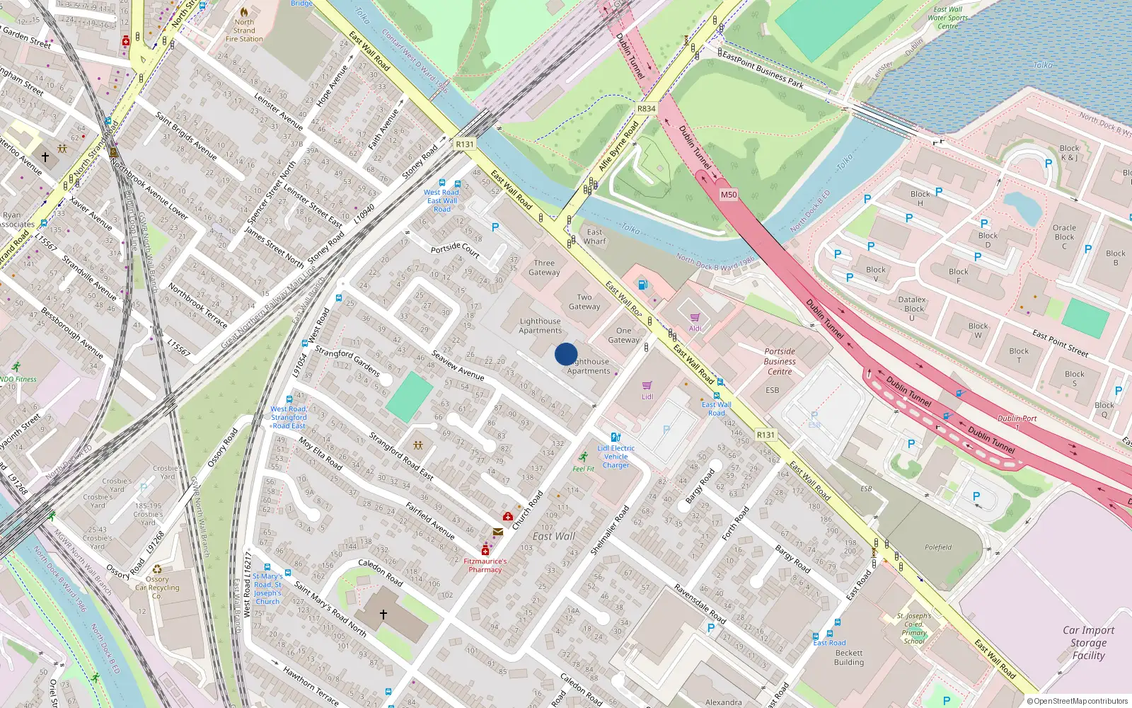 Overhead map showing the location of Apartment 100, The Lighthouse, East Wall