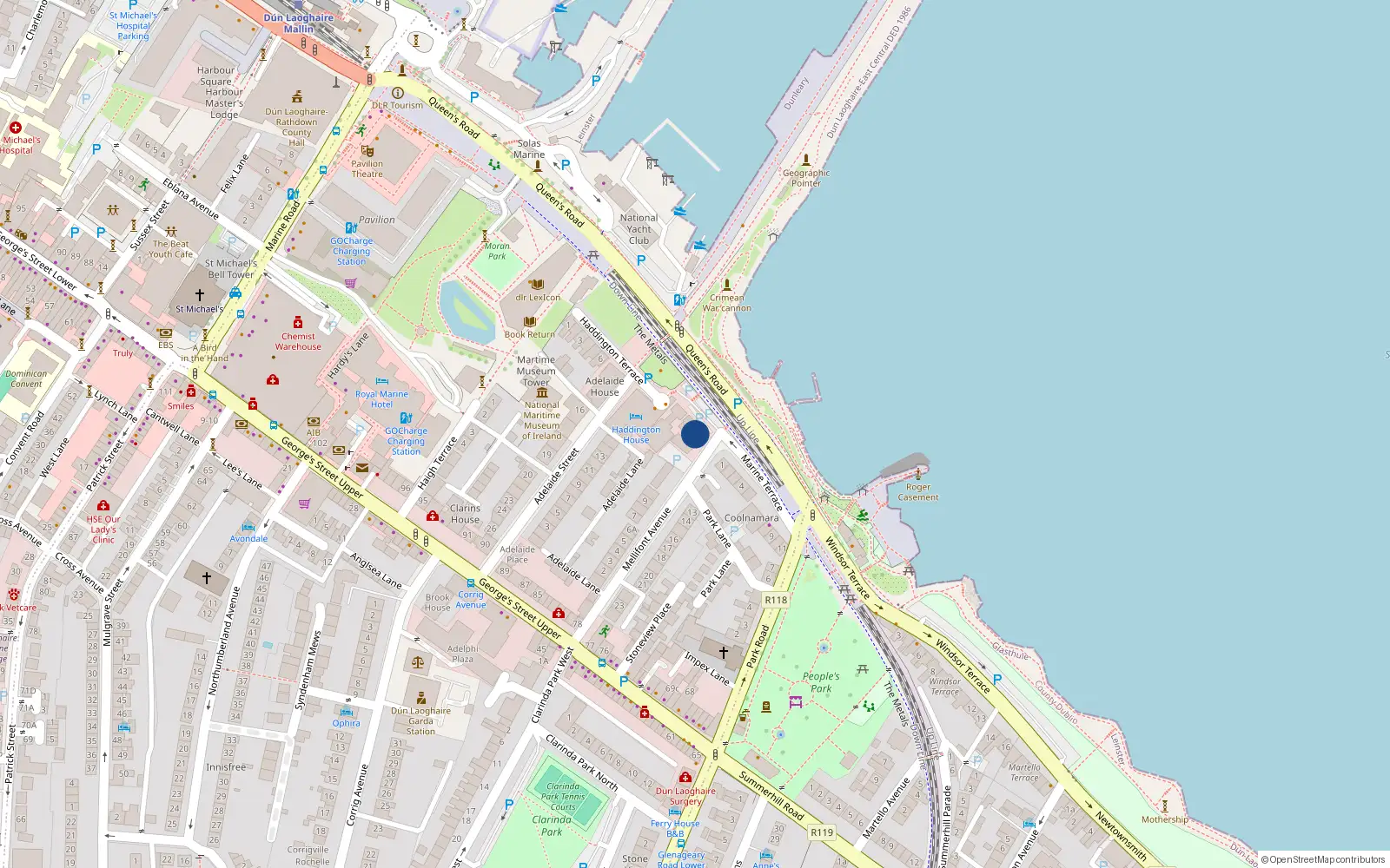 Overhead map showing the location of Apartment 101, Rosses Court, Dun Laoghaire