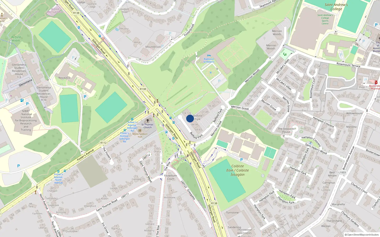 Overhead map showing the location of Apartment 104, Belfield Park, Stillorgan