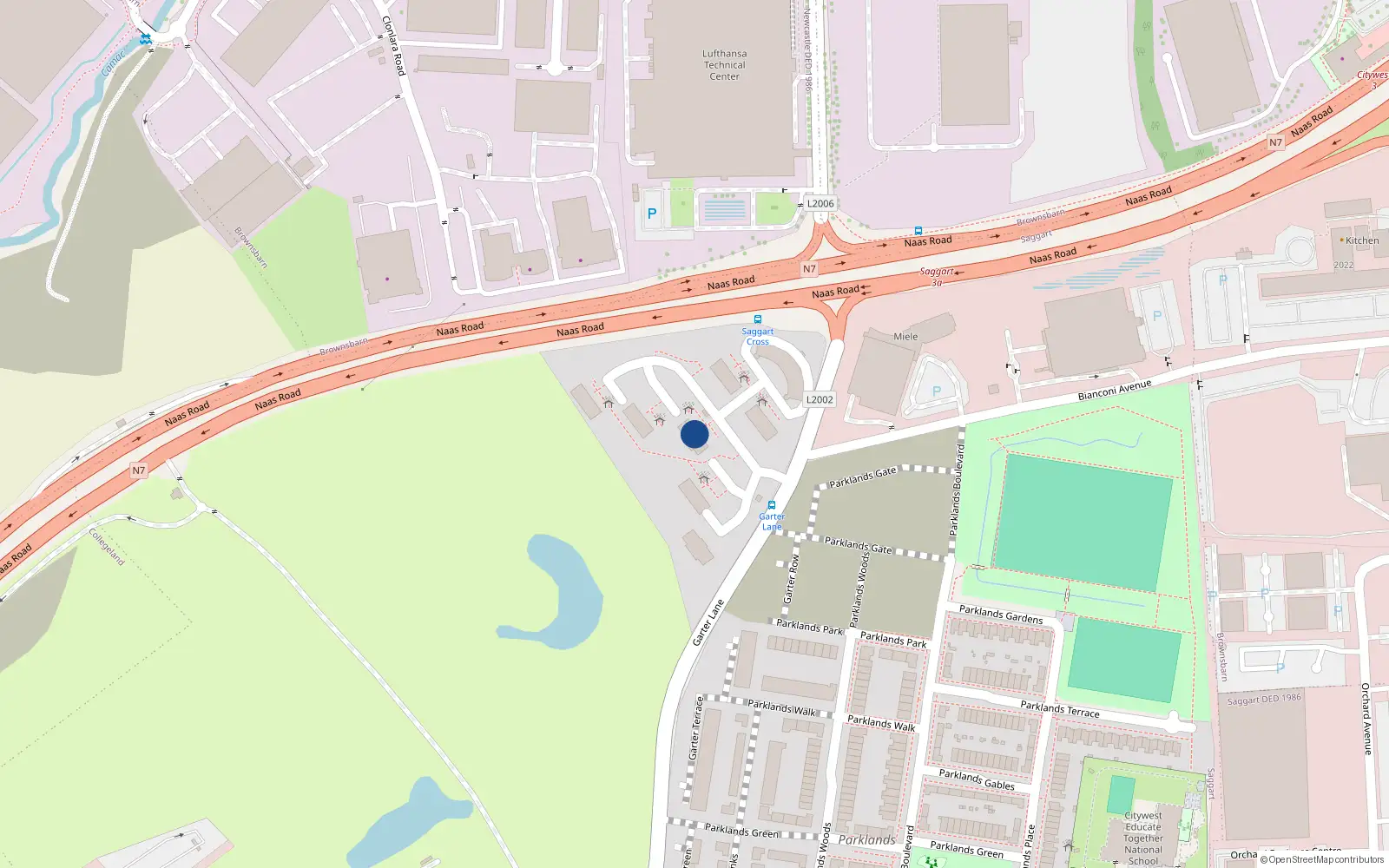 Overhead map showing the location of Apartment 104 Reception Block, Westpark Apartments, Citywest