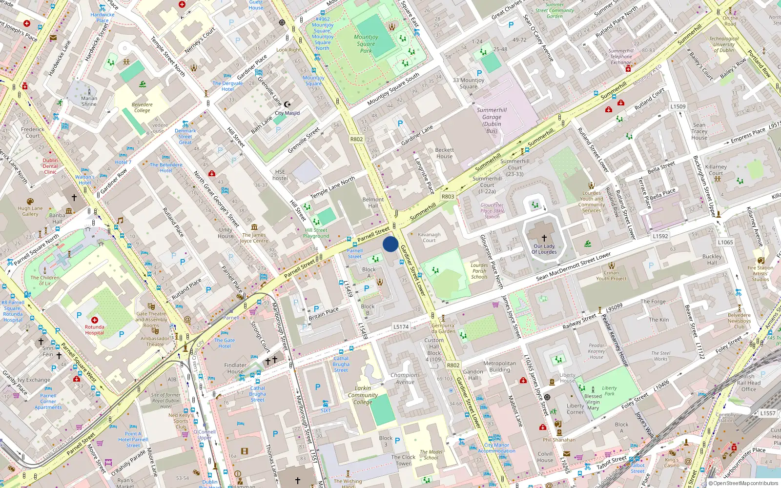Overhead map showing the location of Apartment 11, 109 Parnell Street, Dublin 1