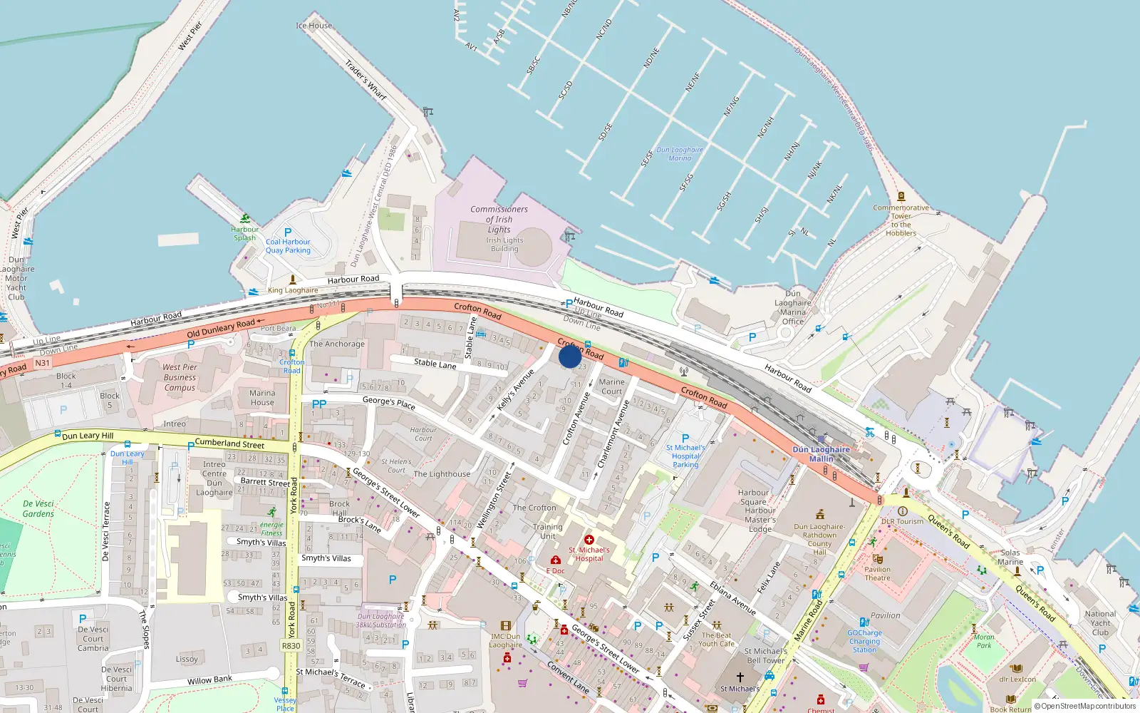 Overhead map showing the location of Apartment 11 Anglesea, Crofton Road, Dun Laoghaire