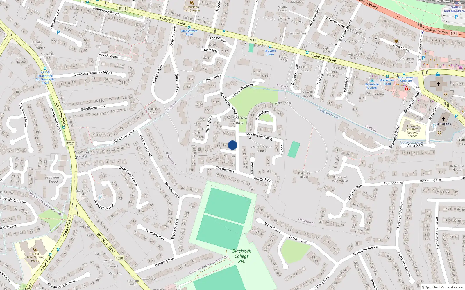 Overhead map showing the location of Apartment 11 the Beeches, Elmfield, 11 The Beeches, Leopardstown
