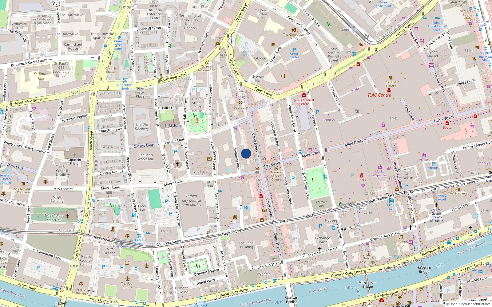 Overhead map showing the location of Apartment 12, 121/122 Capel Street, Dublin 1