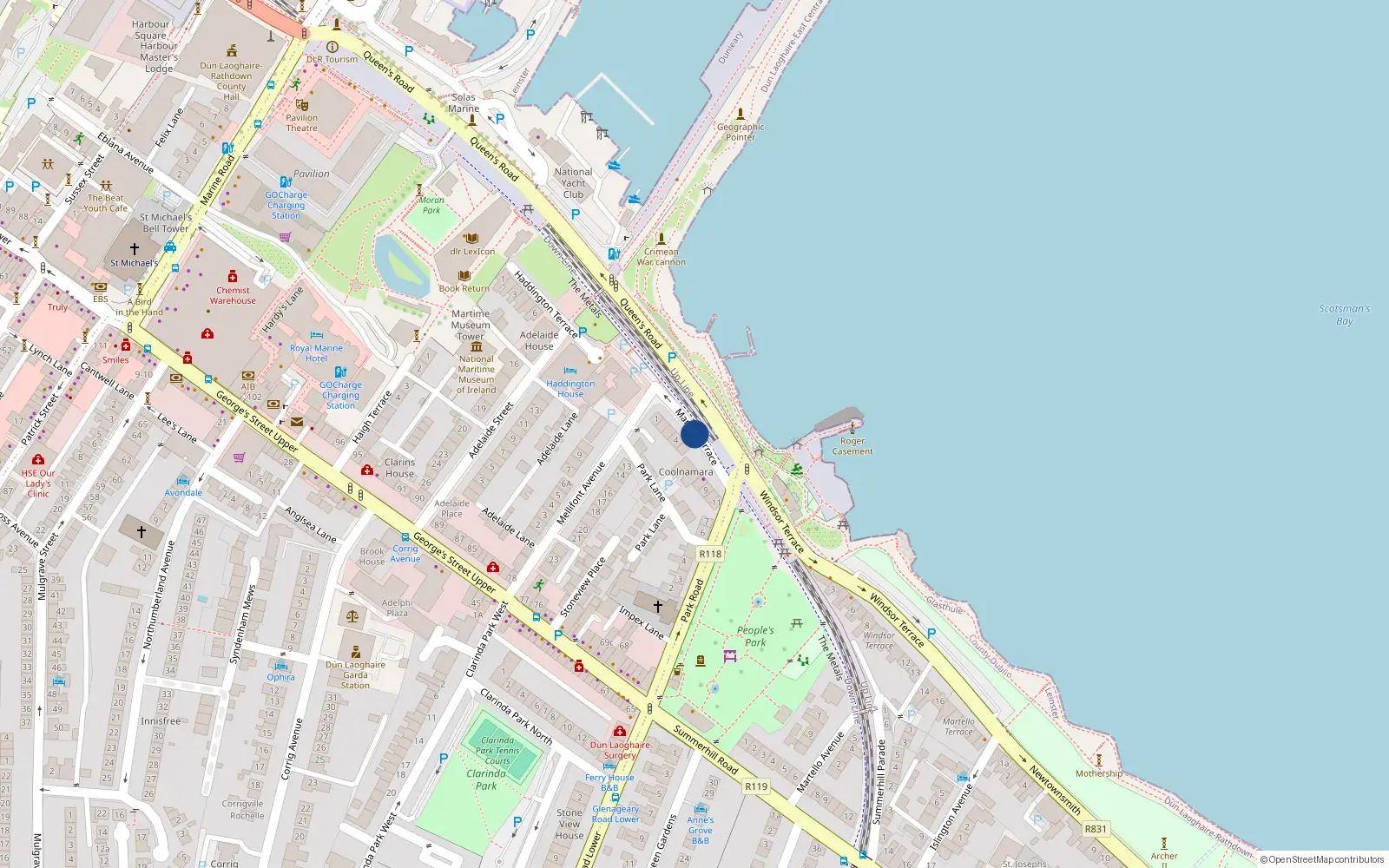 Overhead map showing the location of Apartment 12 Coolnamara, Marine Terrace, Dun Laoghaire