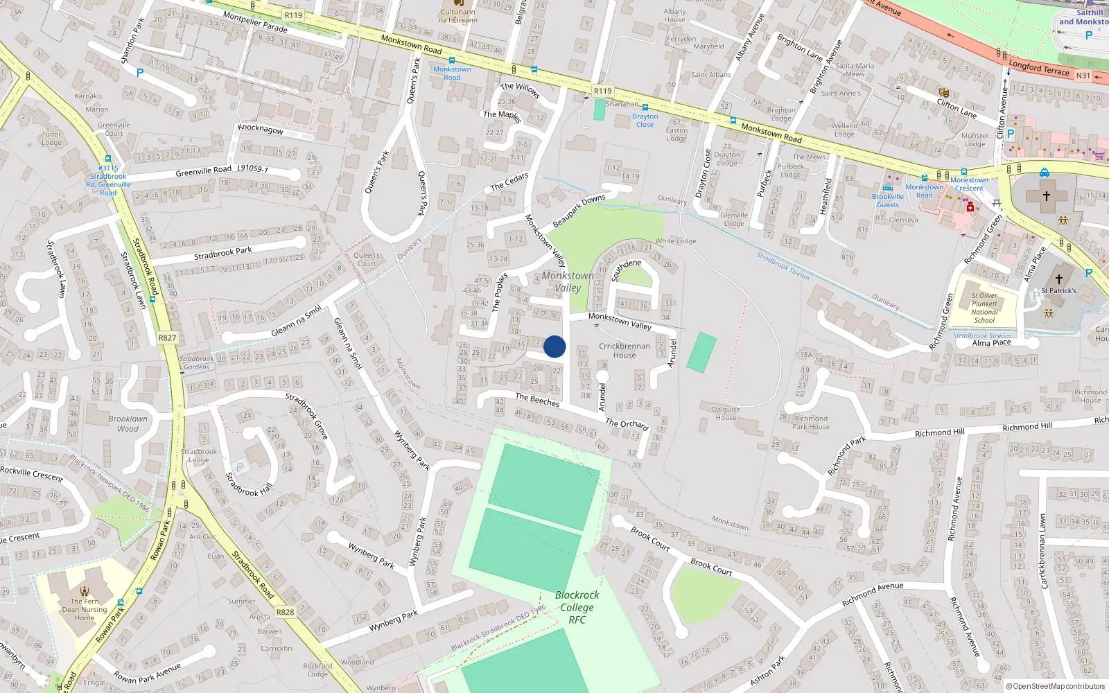 Overhead map showing the location of Apartment 12 the Beeches, Elmfield, 12 The Beeches, Monkstown