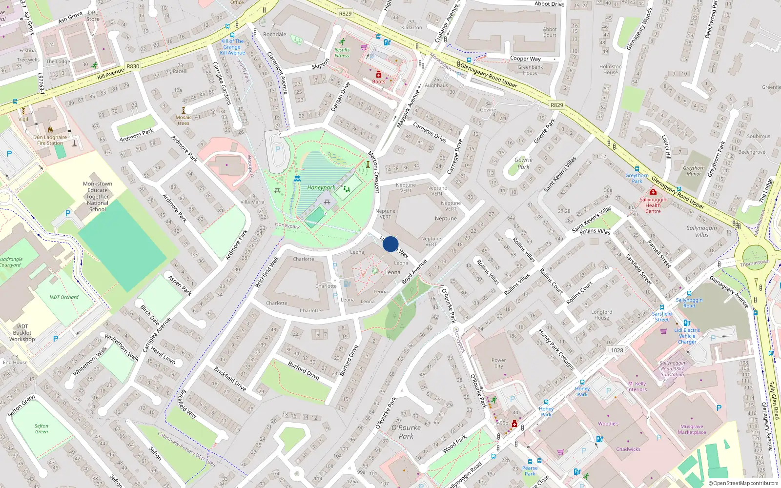 Overhead map showing the location of Apartment 120 Neptune Block, Honeypark, 120 Neptune Way, Dun-Laoghaire