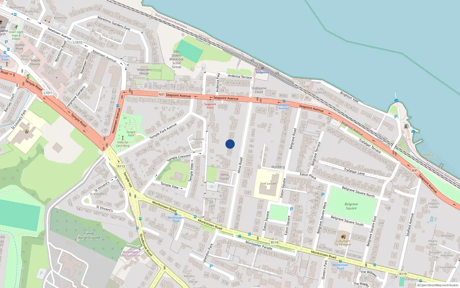 Overhead map showing the location of Apartment 13, 13 Alma Road, Monkstown