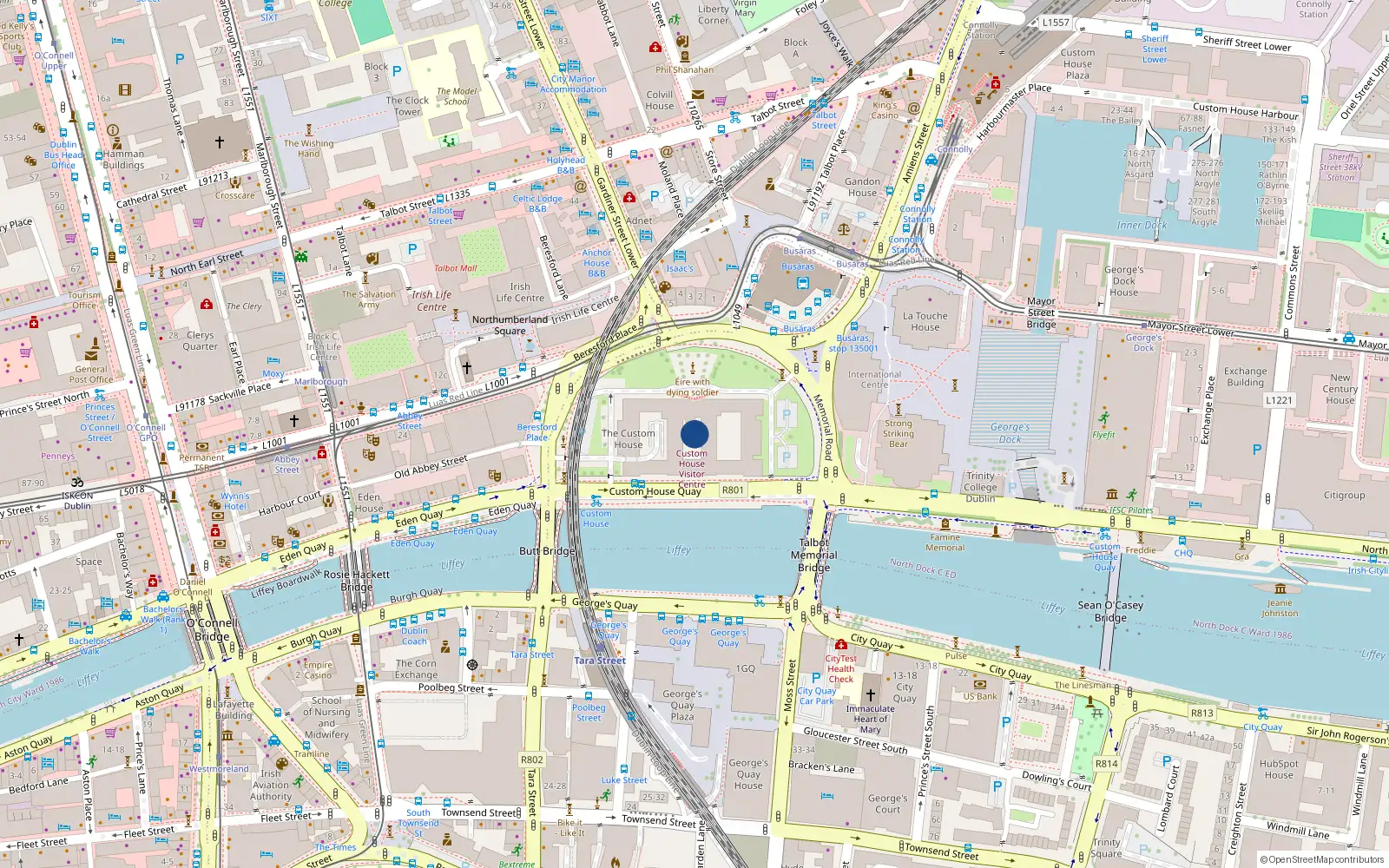 Overhead map showing the location of Apartment 13 Block A, Canon Hall Custom House, Dublin 1