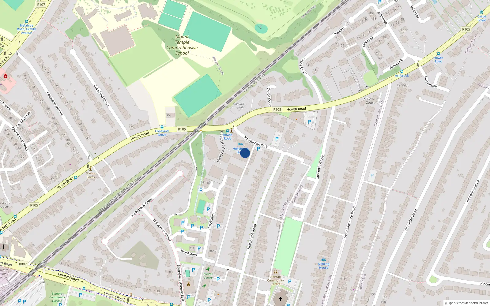 Overhead map showing the location of Apartment 13, Hollybrook, Clontarf