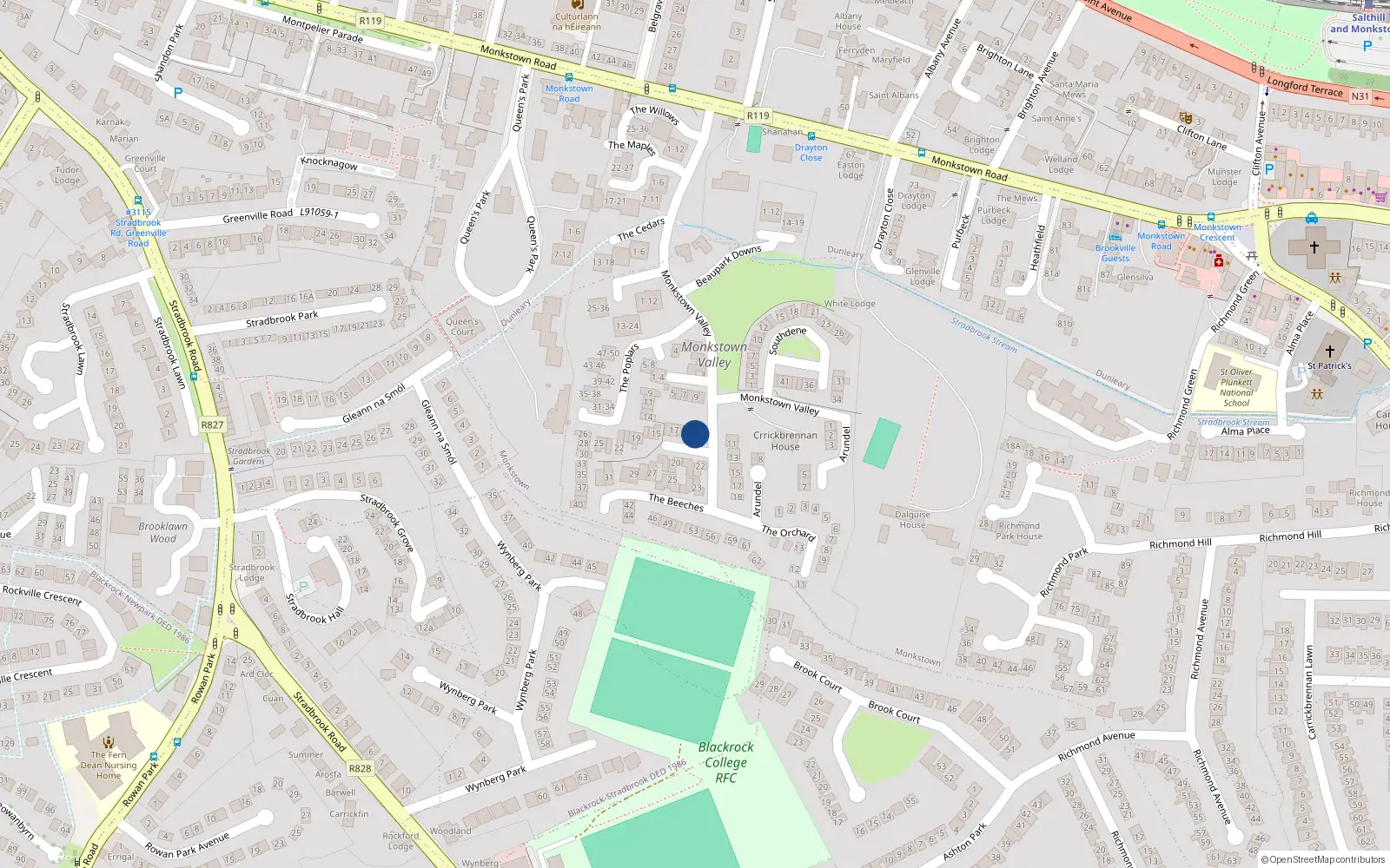 Overhead map showing the location of Apartment 13 the Beeches, Elmfield, 13 The Beeches, Monkstown