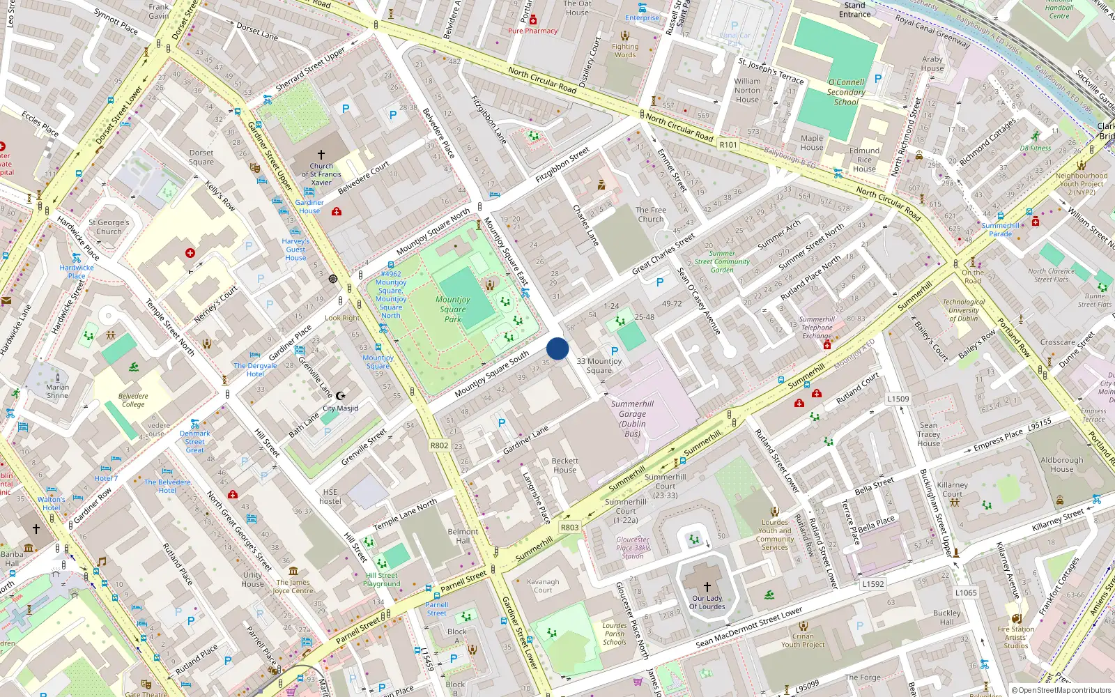 Overhead map showing the location of Apartment 14, 6 Mountjoy Square, Dublin 1