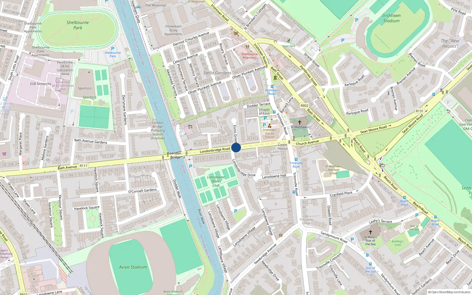 Overhead map showing the location of Apartment 14, Londonbridge Road, Irishtown