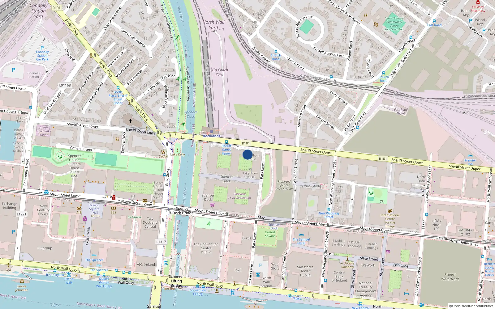 Overhead map showing the location of Apartment 14 Riverstown House, Spencer Dock North, Wall Quay